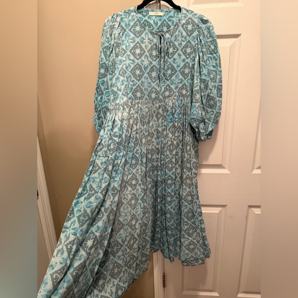 Dolma blockprint Light Blue Patterned Midi Dress